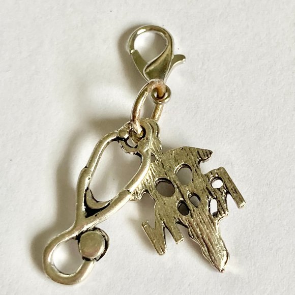 Medical Nursing RN Caduceus Stethoscope Clip On Charm Bracelet Zipper Pull - Picture 4 of 6